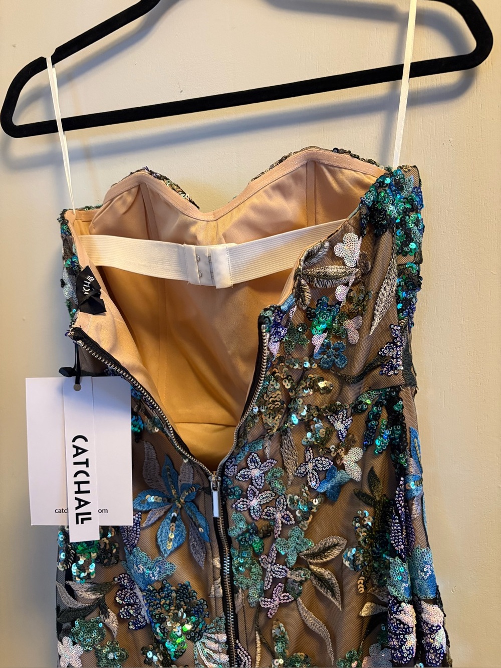 Alice + Olivia Strapless Floral Embroidered Midi Dress in Green and Blue - Picture 5 of 7